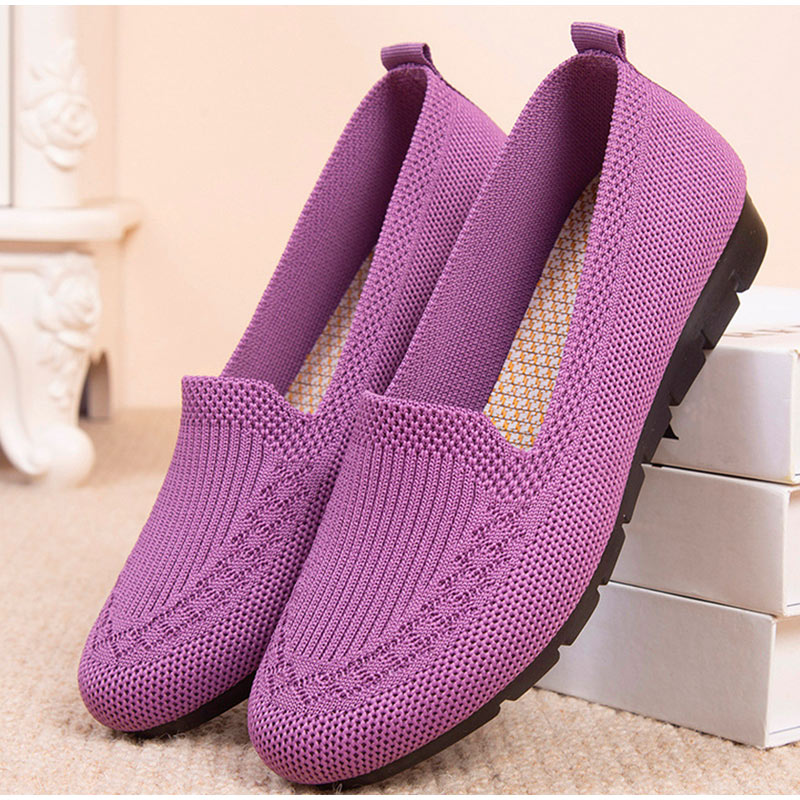 Women Loafers Shoes Knitted Flats Shoe Comfort Female Breathable Mesh