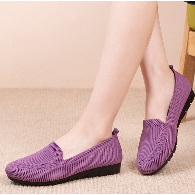 Women Loafers Shoes Knitted Flats Shoe Comfort Female Breathable Mesh