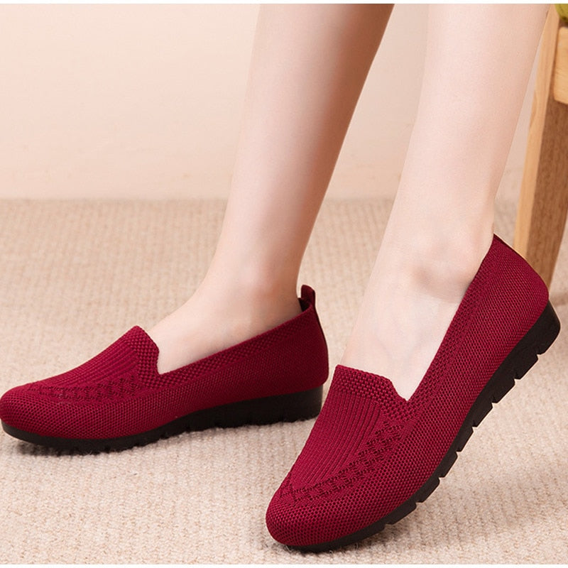 Women Loafers Shoes Knitted Flats Shoe Comfort Female Breathable Mesh