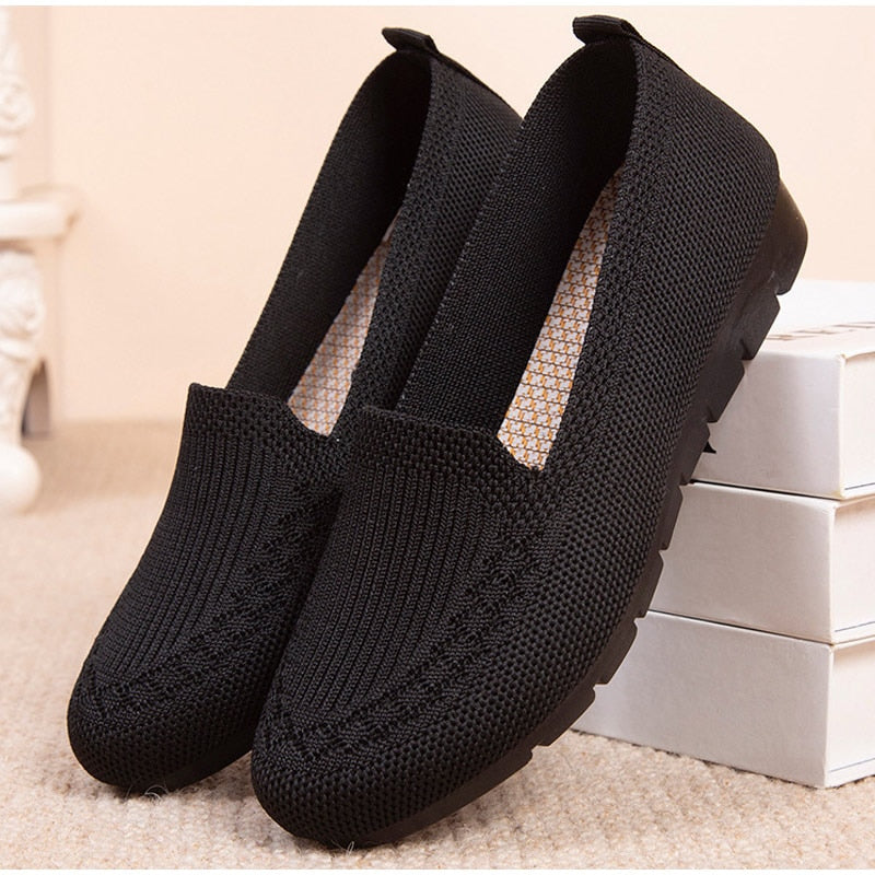 Women Loafers Shoes Knitted Flats Shoe Comfort Female Breathable Mesh