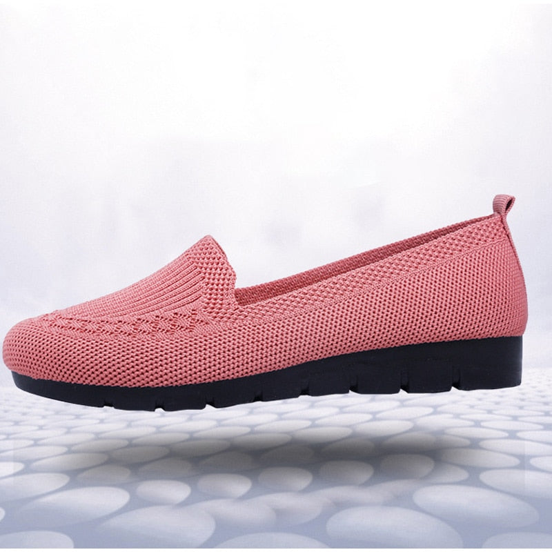 Women Loafers Shoes Knitted Flats Shoe Comfort Female Breathable Mesh