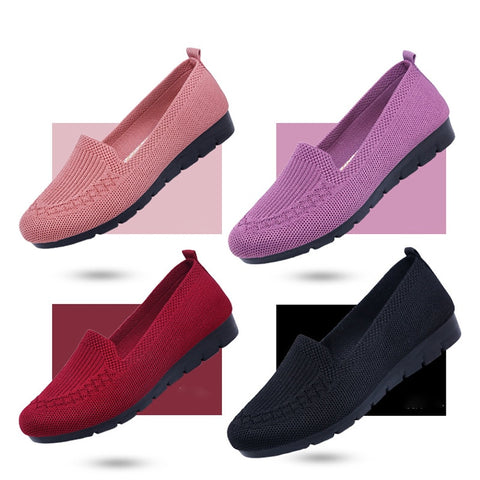 Women Loafers Shoes Knitted Flats Shoe Comfort Female Breathable Mesh