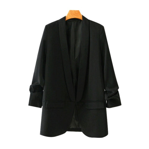 Fashion Office Wear Basic Black Blazer Coat Vintage Chic Tops