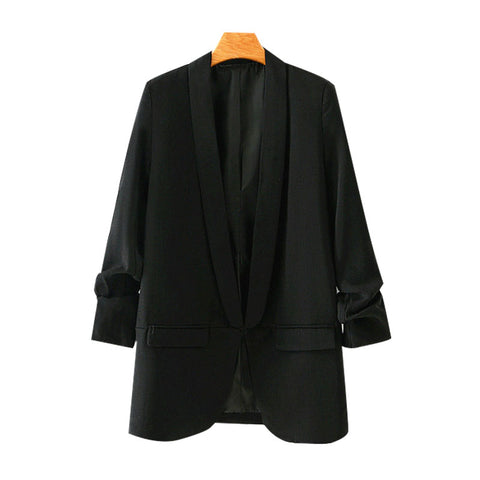 Fashion Office Wear Basic Black Blazer Coat Vintage Chic Tops