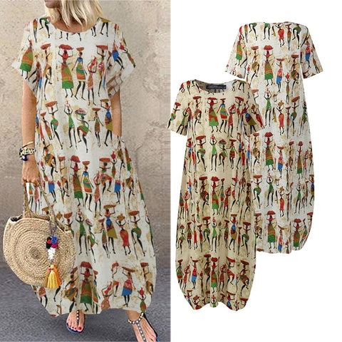 Fashion Summer Maxi Dress Women's Printed Sundress Casual Vestidos
