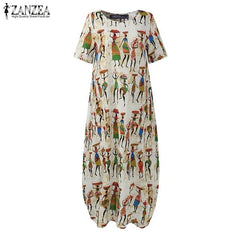Fashion Summer Maxi Dress Women's Printed Sundress Casual Vestidos