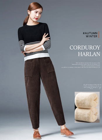 Vintage Corduroy Pants Women Long Plus Velvet Trousers