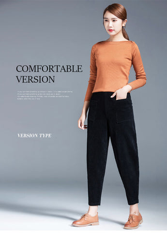 Vintage Corduroy Pants Women Long Plus Velvet Trousers