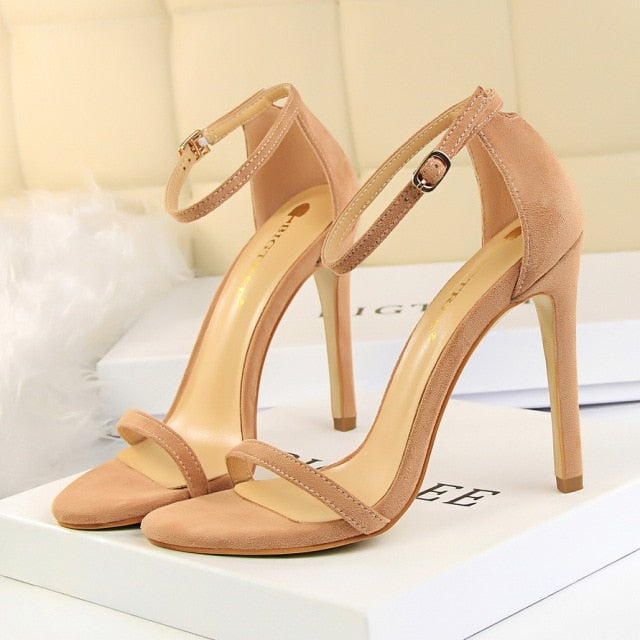 Women 10cm High Heels Flock Stripper Sandals Female Classic Pumps