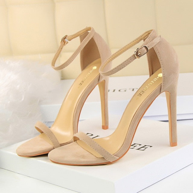 Women 10cm High Heels Flock Stripper Sandals Female Classic Pumps