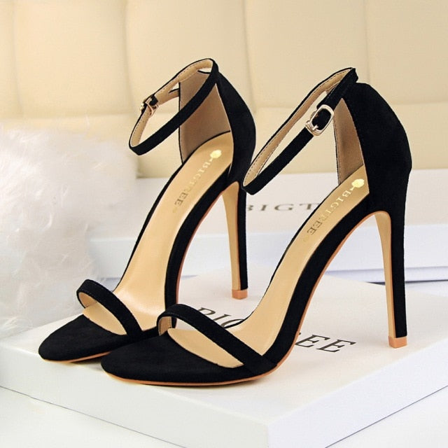 Women 10cm High Heels Flock Stripper Sandals Female Classic Pumps