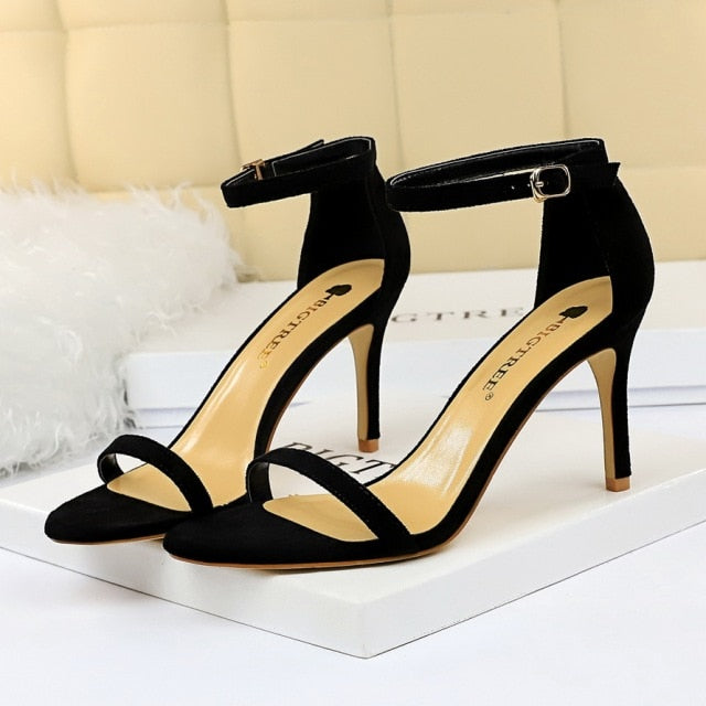 Women 10cm High Heels Flock Stripper Sandals Female Classic Pumps