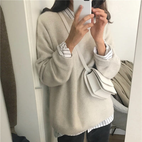 Women's Sweaters Pullovers Minimalist Oversize Pink Solid Lady Jumpers