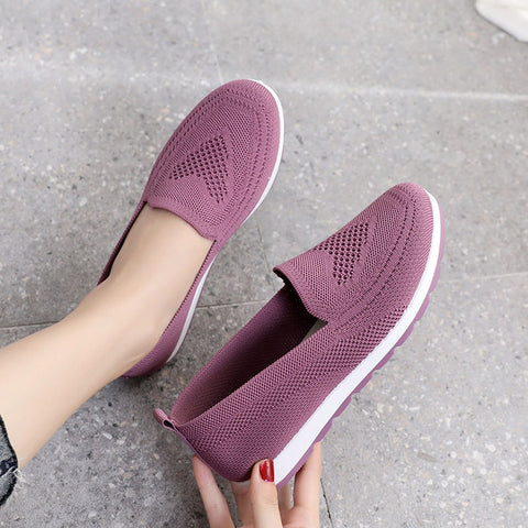 Knitting Breathable Women's Loafers Flat Ballet Light Vulcanized Sneakers