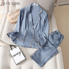 Faux Silk Pajamas Set Spring Summer Woman Pajamas Sleepwear