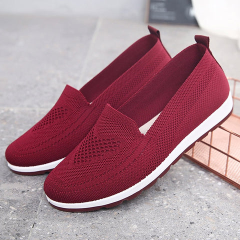 Knitting Breathable Women's Loafers Flat Ballet Light Vulcanized Sneakers