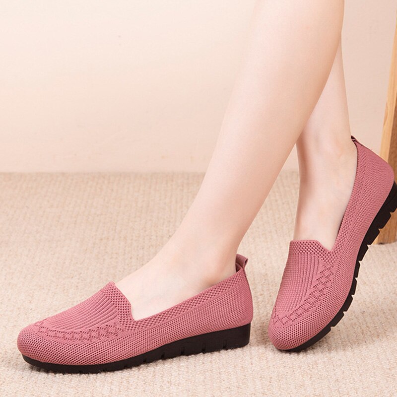 Women Loafers Shoes Knitted Flats Shoe Comfort Female Breathable Mesh