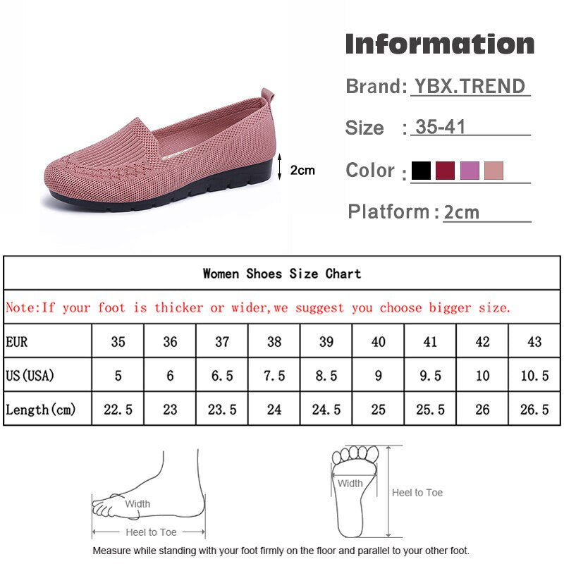 Women Loafers Shoes Knitted Flats Shoe Comfort Female Breathable Mesh