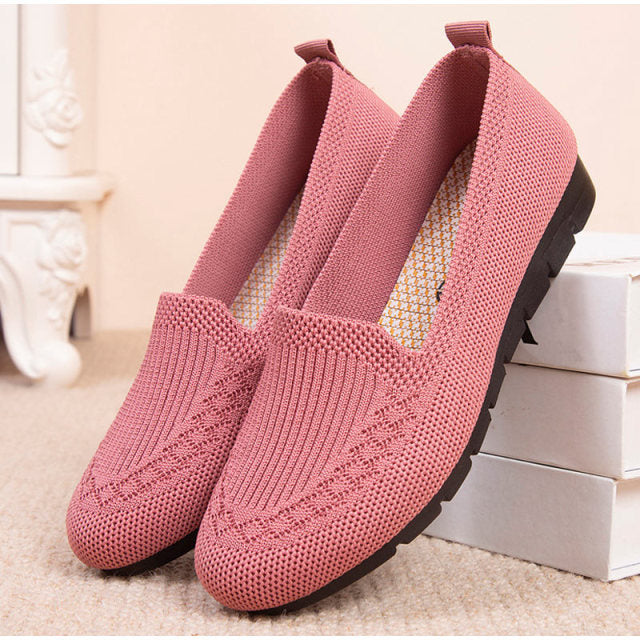 Women Loafers Shoes Knitted Flats Shoe Comfort Female Breathable Mesh