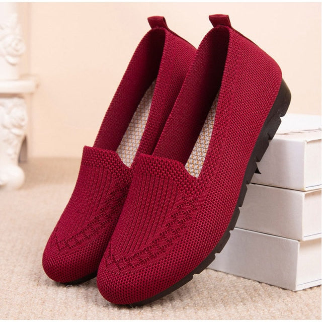 Women Loafers Shoes Knitted Flats Shoe Comfort Female Breathable Mesh