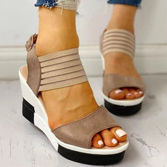 Sandals Shoes Summer Wedges High Heels Fashion Ladies Peep Toe Buckle Strap