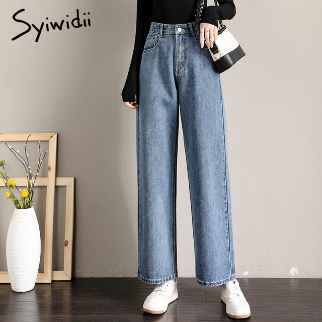 Loose Straight  jeans woman high waist denim pants