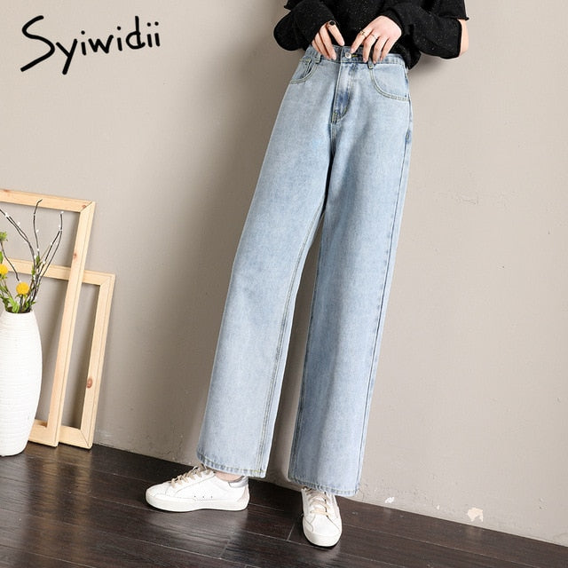 Loose Straight  jeans woman high waist denim pants