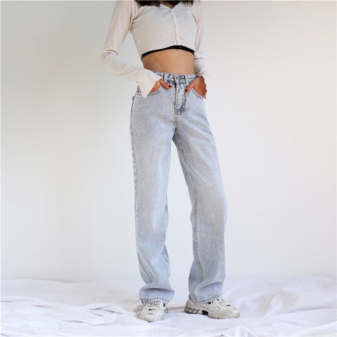 High Waisted Jeans Woman Denim Pants Tassel Straight Full Length