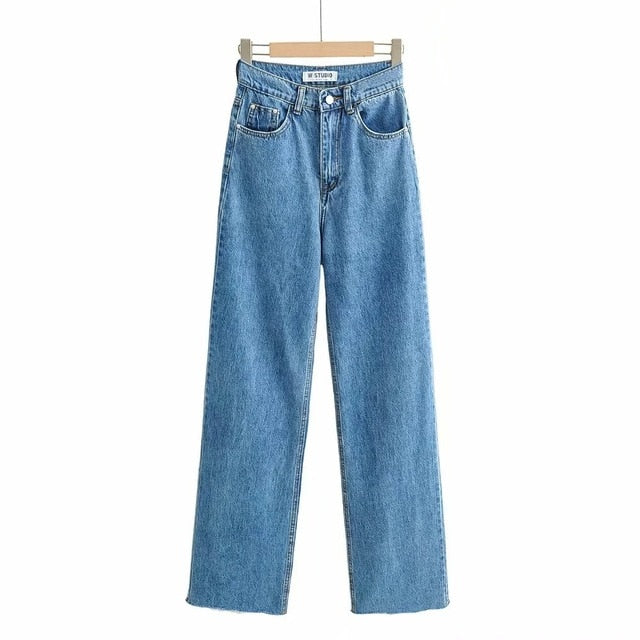 Washed Denim Jeans Women Pants Wide Leg Trousers Female Casual