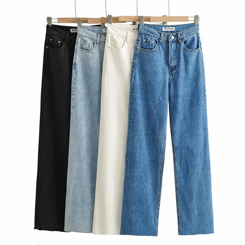 Washed Denim Jeans Women Pants Wide Leg Trousers Female Casual