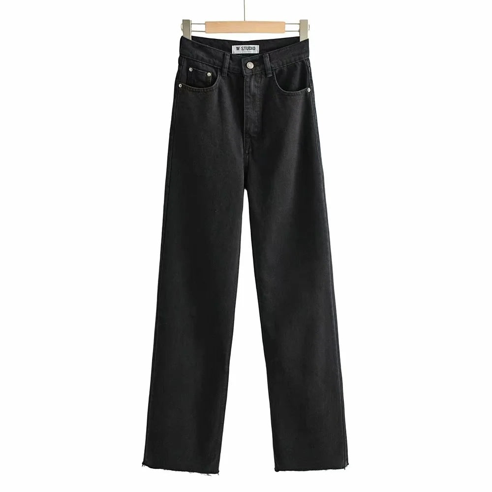 Washed Denim Jeans Women Pants Wide Leg Trousers Female Casual