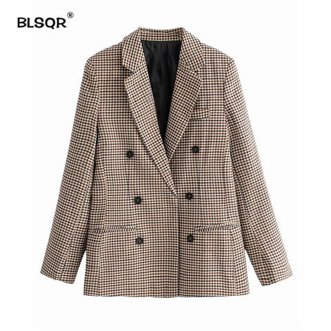 Fashion Autumn Women Plaid Blazers Work Office Lady Suit