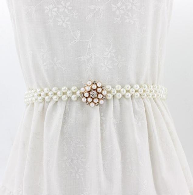 Pearl Belt Waist Belt Elastic Buckle Pearl Chain Belt