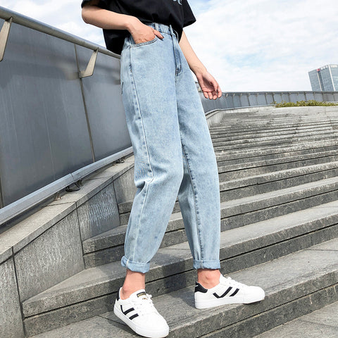 High Waist Jeans Woman Plus Size Street Style Elastic Waist Denim