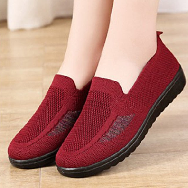 Women Loafers Shoes Knitted Flats Shoe Comfort Female Breathable Mesh