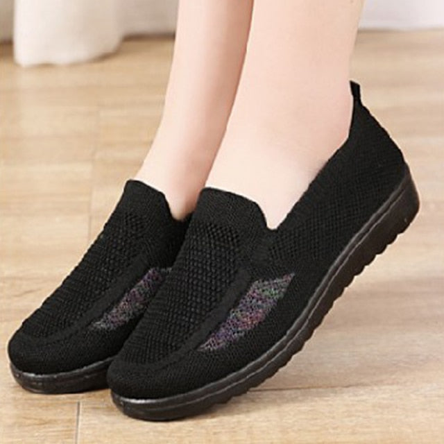 Women Loafers Shoes Knitted Flats Shoe Comfort Female Breathable Mesh