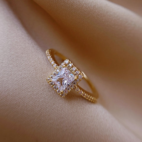 Simple Square Zircon Gold Opening Rings