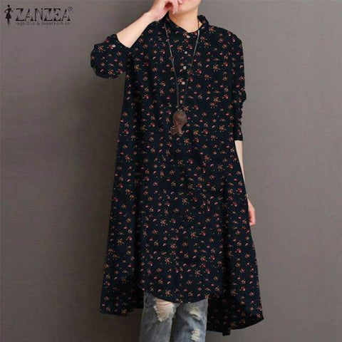 Women's Floral Blouses Elegant Shirt Vestidos Casual Long Sleeve