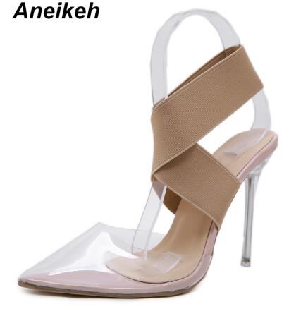 Concise PVC Sandals Transparent Clear Glass Thin High Heels Pointed Toe