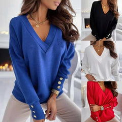 Long Sleeve Knitted Sweater Women V-neck Jumper Sweaters