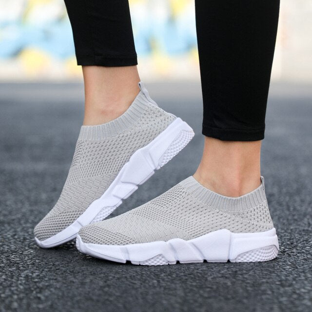 Women Flat Slip on Black Shoes Woman Lightweight Walking Sock Sneakers