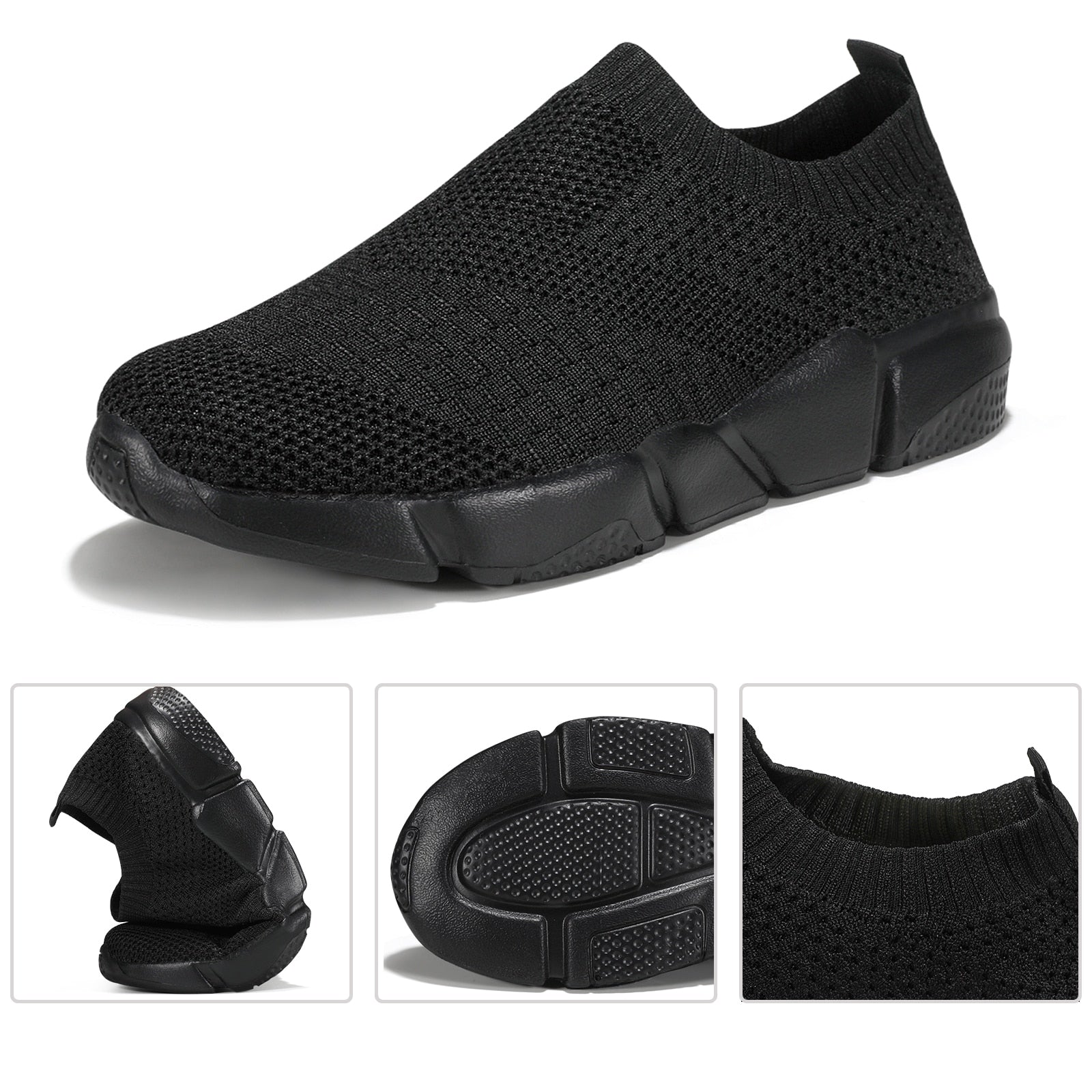 Women Flat Slip on Black Shoes Woman Lightweight Walking Sock Sneakers