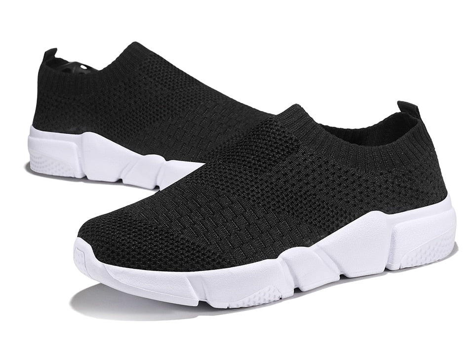 Women Flat Slip on Black Shoes Woman Lightweight Walking Sock Sneakers