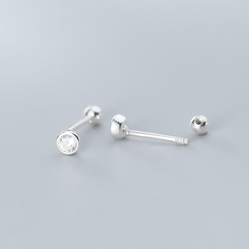 Round CZ Screw Beads Stud Earrings  Minimalist Jewelry