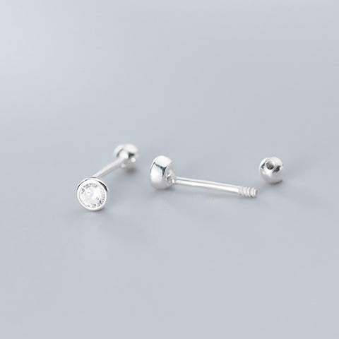 Round CZ Screw Beads Stud Earrings  Minimalist Jewelry