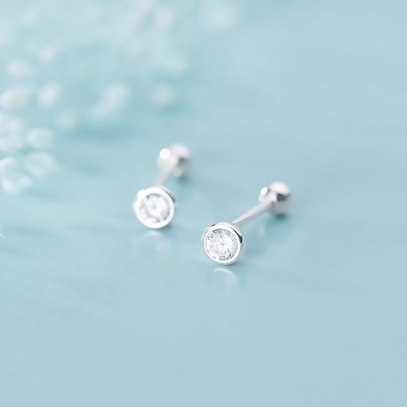 Round CZ Screw Beads Stud Earrings  Minimalist Jewelry