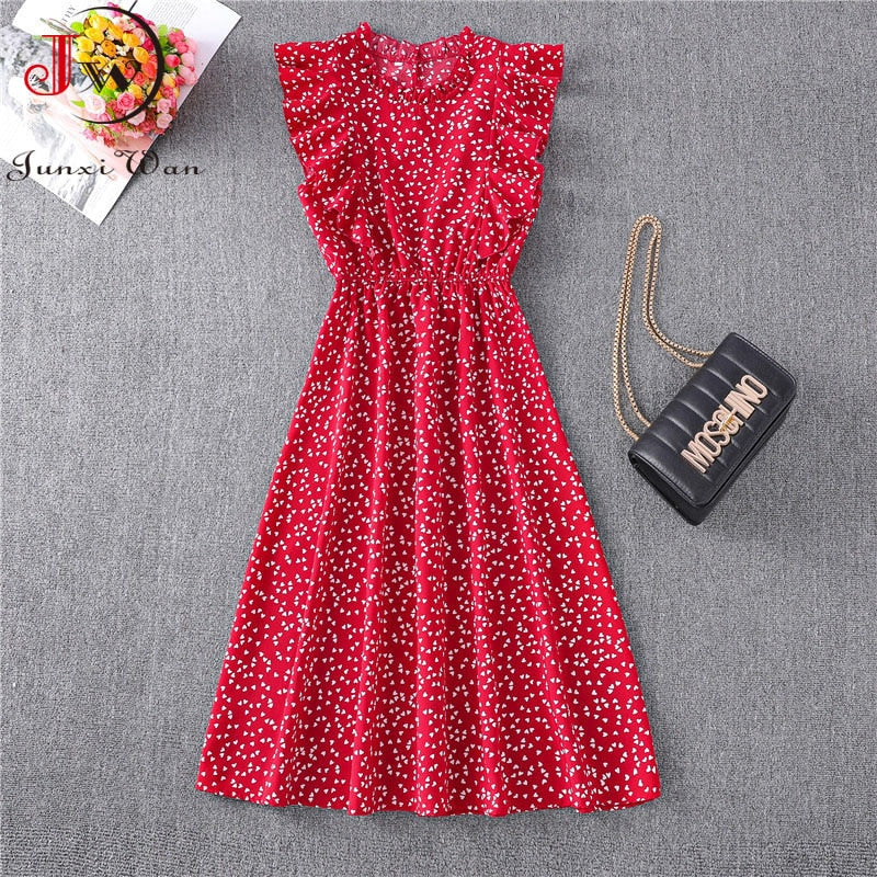 Polka Dot Chiffon Dress Short Sleeve Party Sweet Slim A-Line Casual