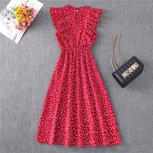 Polka Dot Chiffon Dress Short Sleeve Party Sweet Slim A-Line Casual