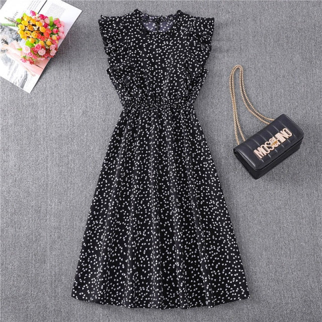 Polka Dot Chiffon Dress Short Sleeve Party Sweet Slim A-Line Casual