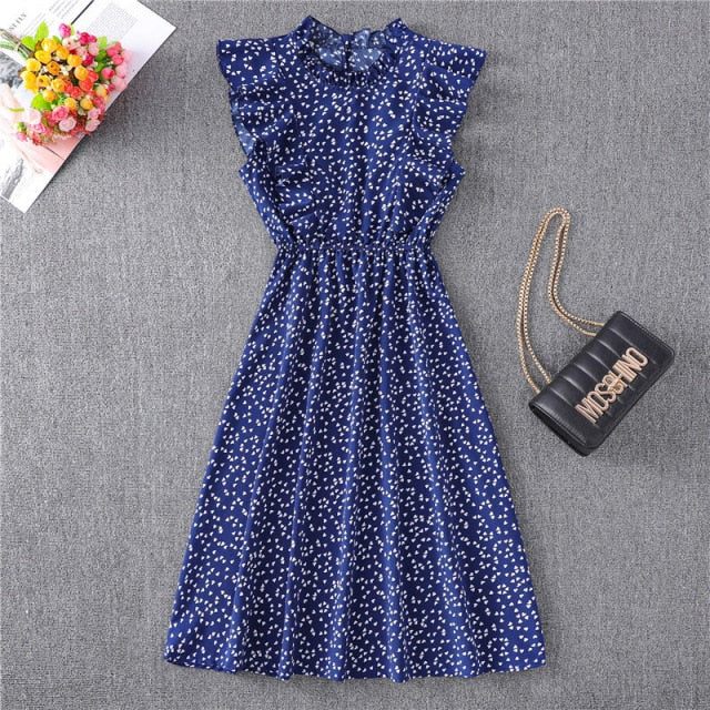 Polka Dot Chiffon Dress Short Sleeve Party Sweet Slim A-Line Casual